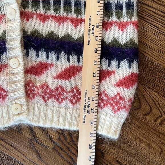 VTG 80s Knit Knit Mohair Sweater Cardigan Womens M Chunky Colorful Geometric - Picture 6 of 7